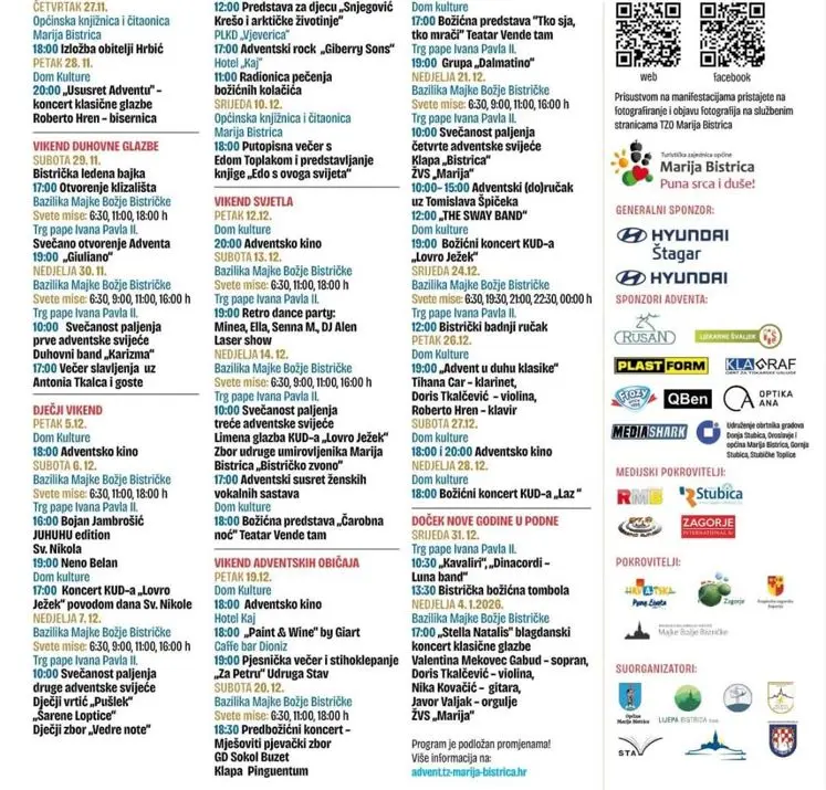 Advent u Mariji Bistrici, Marija Bistrica, nova godina u podne Marija bistrica, Bistrička ledena bajka, bazilika Majke Božje Bistričke, advent u mariji bistrici 2025, marija bistrica, adventski program, bistrička ledena bajka, adventski koncerti, dječji vikend, vikend duhovne glazbe, vikend svjetla, vikend bistričkih običaja, doček nove godine u podne,Advent in Marija Bistrica, Marija Bistrica, New Year at noon Marija Bistrica, Bistrica Ice Fairy Tale, Basilica of Our Lady of Bistrica, Advent in Marija Bistrica 2025, Marija Bistrica, Advent program, Bistrica Ice Fairy Tale, Advent concerts, children's weekend, spiritual music weekend, lights weekend, Bistrica customs weekend, New Year's Eve at noon,
